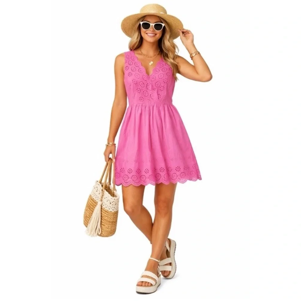 J. CREW Pink Eyelet Mini Dress